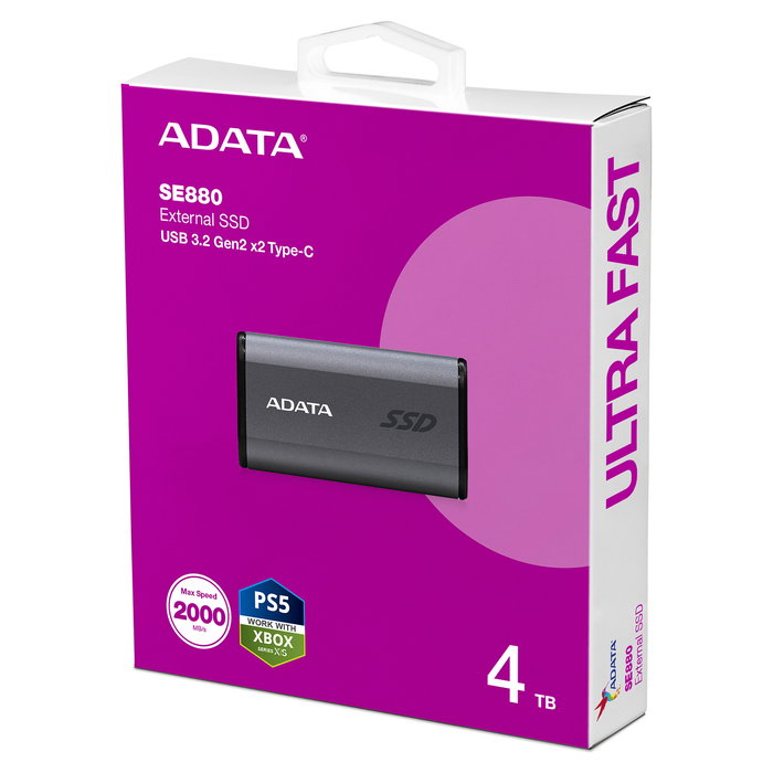 ADATA SE880 Disco Duro Externo SSD 4TB USB 3.2 Gen 2x2 20Gb/s 2000MB/s Gris