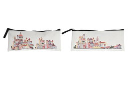 DKD Home Decor Estuche Canvas Poliéster Colección Casitas Surtido de 2 unidades, Multicolor/Blanco