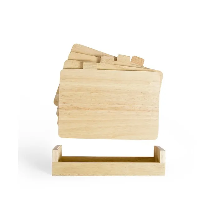 LIVOO MES142 Juego de 4 tablas de cortar de Madera de caucho con lengüetas y estante de almacenamiento 26 x 18 cm