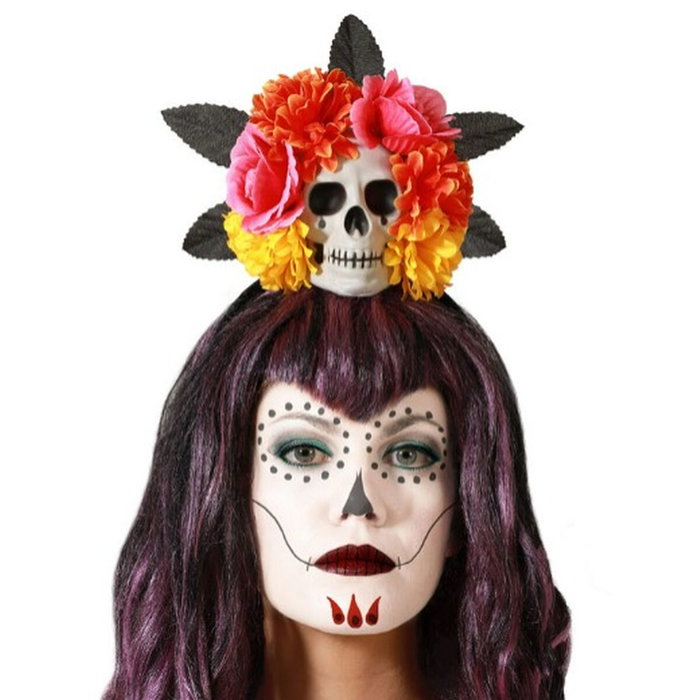 Diadia Tiara de Día de los Muertos con Calavera y Flores de Colores para Catrina