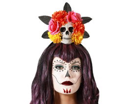 Tiara Día de los Muertos con Calavera y Flores de Colores para Disfraces de Catrina