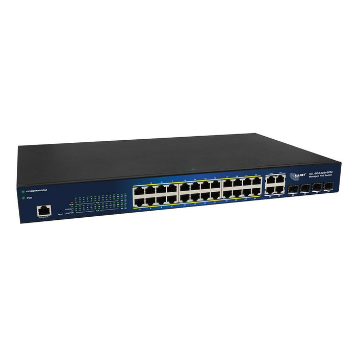 ALLNET ALL-SG8428v2PM Switch Gestionado Gigabit Ethernet 24 Puertos PoE+4 Puertos SFP 370W PoE Budget Montaje en Rack