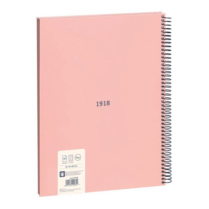 Milán Cuaderno A4 Colección 430 since 1918 con Espiral Cuadriculado 5x5 mm Rosa Tapa Dura 80 Hojas Papel 95gr