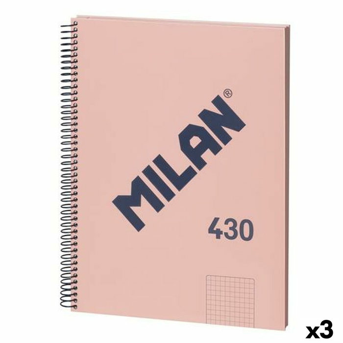 Milán Cuaderno A4 con Espiral Metálica, Tapa Dura y 80 Hojas Cuadriculadas - Rosa