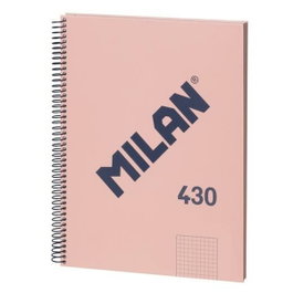 Milán Cuaderno A4 con Espiral Metálica, Tapa Dura y 80 Hojas Cuadriculadas - Rosa