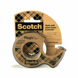Scotch Cinta Adhesiva Magic Invisible 20 mt x 19 mm Ecológica en Miniportarrollo, Transparente, Repara y Sella Papel