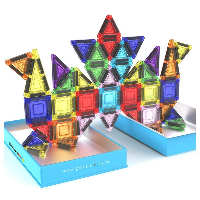 PICASSO TILES Bloques Magnéticos 50 Piezas, Construcción de Figuras Geométricas 3D, Juguete Educativo de Plástico para Niños, Colores y Formas