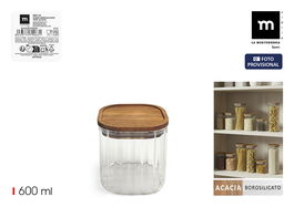 Inde Tarro Boro.Ottico T/Acacia Cuad.600 La Mediterran - Tarro de vidrio cuadrado, 600 ml, 10.2 x 10.2 x 10.7 cm (12 Unidades)