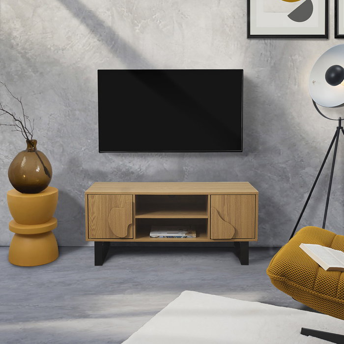 Home Deco Factory Mueble TV Calypso Colección Contemporain, Paneles de Partículas y MDF con Patas de Hierro