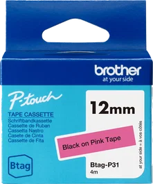 Brother BTAG-P31 Cinta Mecanográfica Negro sobre Rosa