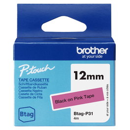 Brother BTAG-P31 Cinta de 12 mm Negro sobre rosa