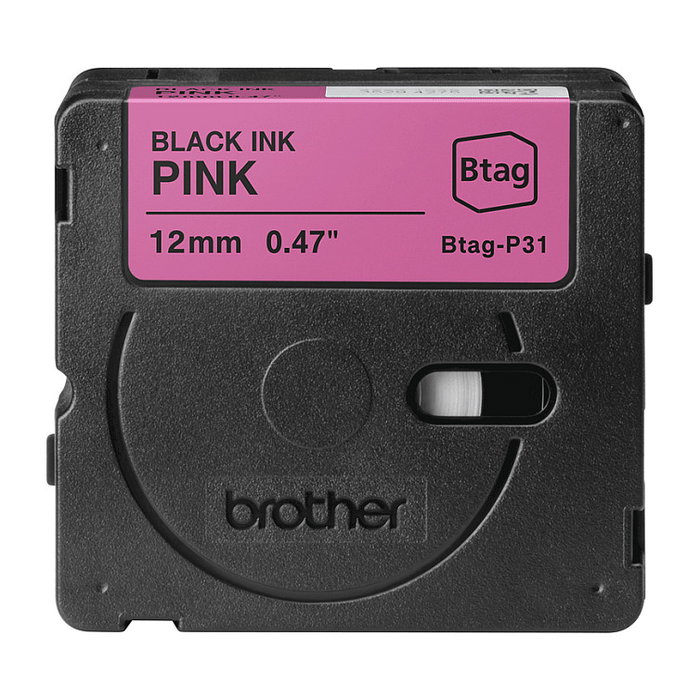 Brother BTAG-P31 Cinta de Etiquetas 12 mm x 4 m Negro sobre Rosa, Compatible con P-touch PT-N10, PT-N20, PT-N25BT