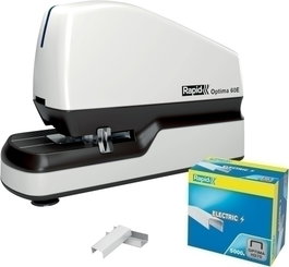 Rapid Grapadora Eléctrica Optima 60E Blanco/Negro - Capacidad hasta 60 Hojas