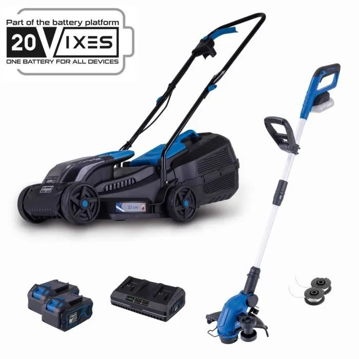 Scheppach Pack Cortacésped BC-MP320-X 32 cm + Bordeadora 2 en 1 C-LT300-X - Cortacésped Eléctrico 20V IXES con 2 Baterías 4ah y Cargador Inalámbrico Scheppach Pack Cortacésped BC-MP320-X 32 cm + Bordeadora 2 en 1 C-LT300-X - Cortacésped Eléctrico 20V IXES con 2 Baterías 4ah y Cargador Inalámbrico