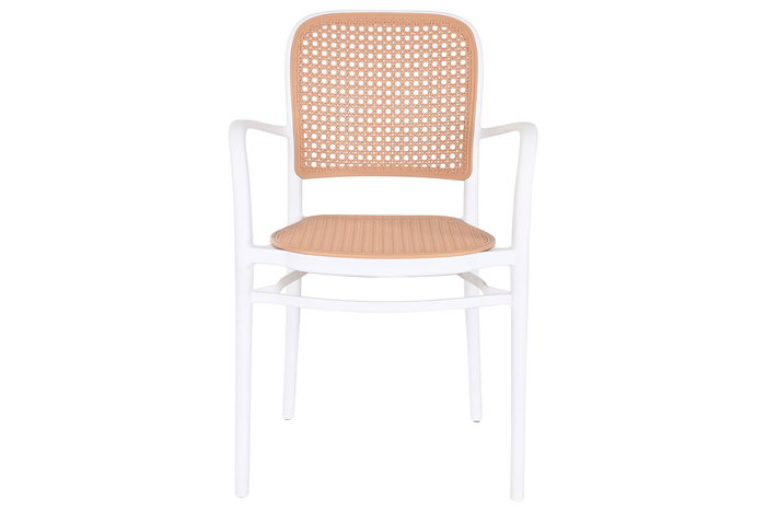 DKD Home Decor Silla Blanco Marron 52 x 86.5 x 56 cm (4 Unidades) Simil Ratan Apilable DKD Home Decor Silla Blanco Marron 52 x 86.5 x 56 cm (4 Unidades) Simil Ratan Apilable