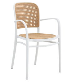 DKD Home Decor Silla Blanco Marron 52 x 86.5 x 56 cm (4 Unidades) Simil Ratan Apilable
