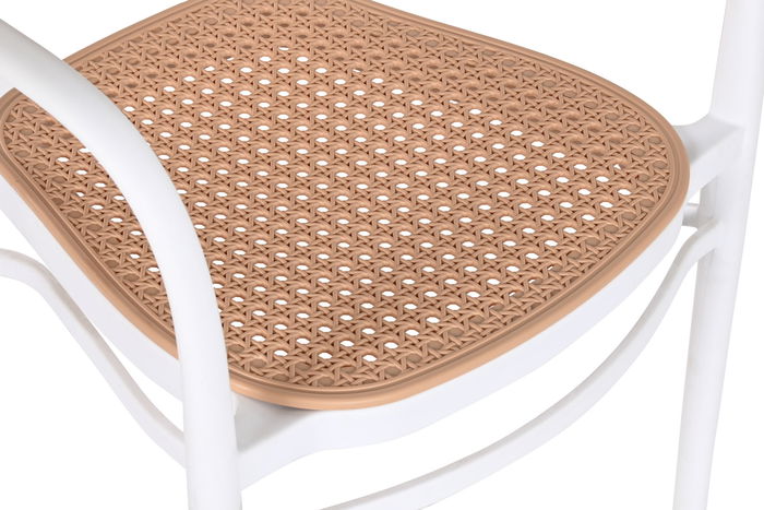 DKD Home Decor Silla Blanco Marron 52 x 86.5 x 56 cm (4 Unidades) Simil Ratan Apilable DKD Home Decor Silla Blanco Marron 52 x 86.5 x 56 cm (4 Unidades) Simil Ratan Apilable