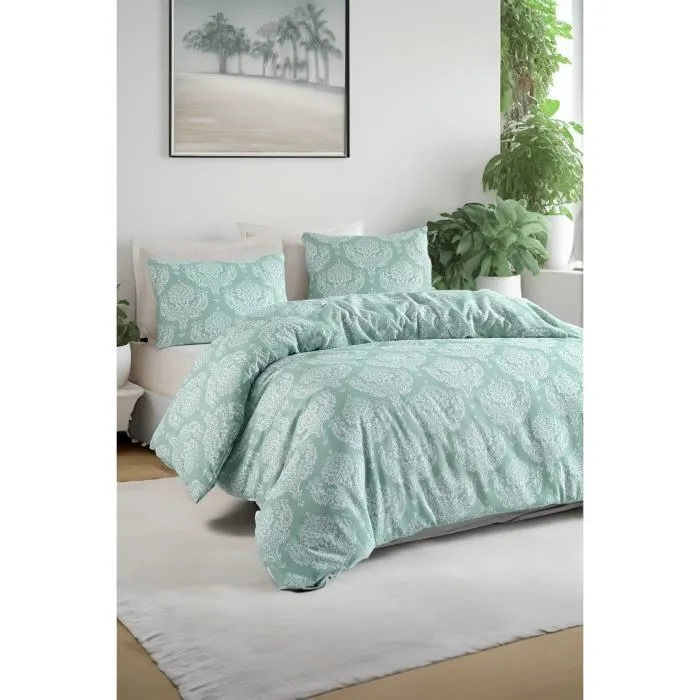 Juego de Cama Funda Nórdica 220x240 cm + 2 Fundas de Almohada 60x60 cm - 65% Algodón, 35% Poliéster - Verde - ASI8684283345625