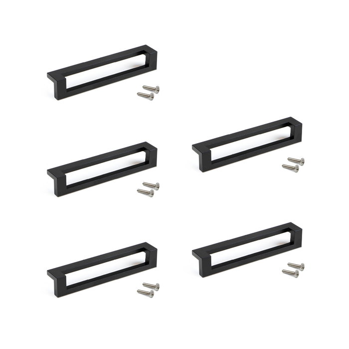Emuca Lote de 5 tiradores para mueble Ribarroja, L144mm, intereje 128mm, Zamak, Pintado negro Emuca Lote de 5 tiradores para mueble Ribarroja, L144mm, intereje 128mm, Zamak, Pintado negro