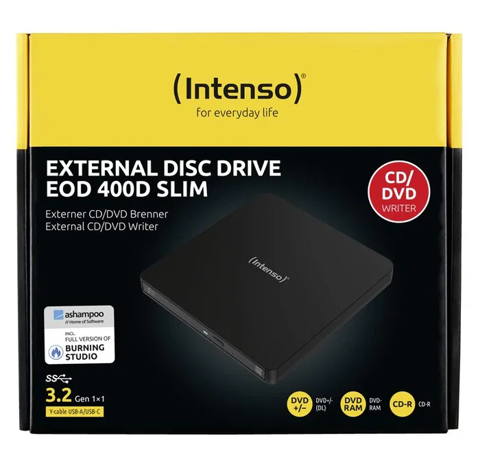 Intenso EOD 400D Slim Unidad de Disco Óptico DVD Super Multi DL Externo USB 3.2 Gen 1 Negro