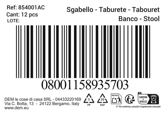 Inde Taburete 37.6 cm x 45.5 cm x 37.6 cm Colores (12 Unidades)
