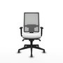 Silla de oficina Horna con mecanismo Sincro tapizada con Tela color Blanco y malla color Gris. Equipada con lumbar 1D, Brazos 1D y Ruedas 65 mm parqué