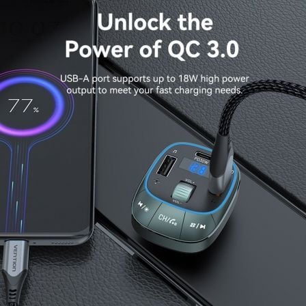 Vention FFLB0 Transmisor FM MP3 Bluetooth Coche 30W con USB-C PD QC 3.0 Vention FFLB0 Transmisor FM MP3 Bluetooth Coche 30W con USB-C PD QC 3.0