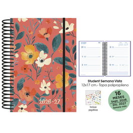Agenda Anual (2026-27) Senfort 16 Meses Student Decorada Espiral Tapa Pp Con Goma 120X170 S/V Coral