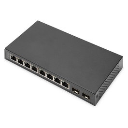 Digitus Conmutador de Red No Administrado 8 Puertos Gigabit Ethernet + 2 Puertos SFP, 20 Gbit/s Capacidad, Jumbo Frames, Negro, Modelo Referencia de 8+2 Puertos