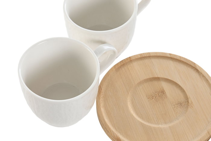 DKD Home Decor Tazas de Cafe de Porcelana y Bambu Blancas Naturales Set de 6 Piezas 220ml 8 x 7 x 11 cm DKD Home Decor Tazas de Cafe de Porcelana y Bambu Blancas Naturales Set de 6 Piezas 220ml 8 x 7 x 11 cm