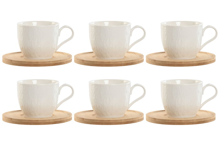 DKD Home Decor Tazas de Cafe de Porcelana y Bambu Blancas Naturales Set de 6 Piezas 220ml 8 x 7 x 11 cm DKD Home Decor Tazas de Cafe de Porcelana y Bambu Blancas Naturales Set de 6 Piezas 220ml 8 x 7 x 11 cm