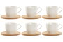 DKD Home Decor Tazas de Cafe de Porcelana y Bambu Blancas Naturales Set de 6 Piezas 220ml 8 x 7 x 11 cm