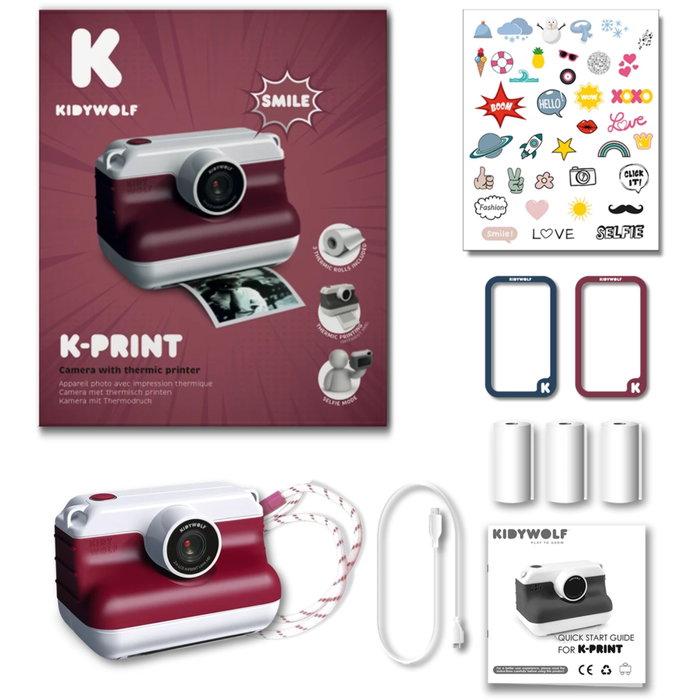 Kidywolf K-PRINT rojo Cámara instantánea con función selfie