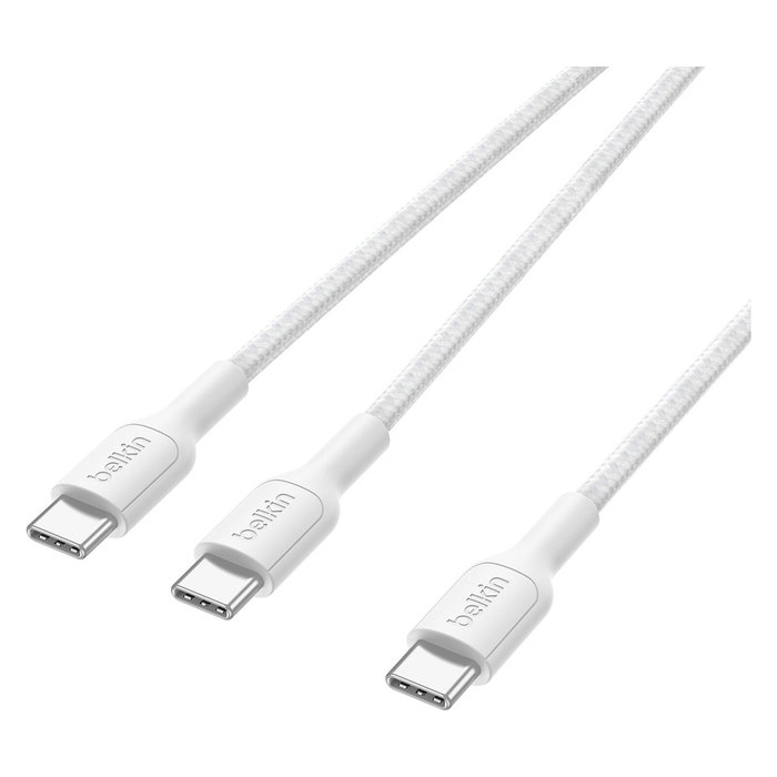 Belkin BOOSTCHARGE PRO 140W Dual USB-C Cable 1.5m Blanco CAC004hq1.5MWH - Carga Rápida PD 140W para MacBook, iPad, iPhone, Galaxy