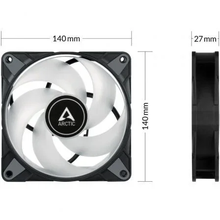 ARCTIC Ventilador P14 PWM PST A-RGB 0dB 14 cm Negro para Carcasa de PC, 1900 RPM, 0.3 Sone, 117.06 m3/h, 1 Unidad