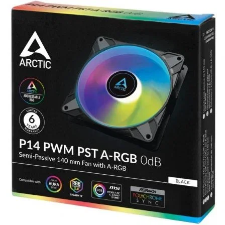ARCTIC Ventilador P14 PWM PST A-RGB 0dB 14 cm Negro para Carcasa de PC, 1900 RPM, 0.3 Sone, 117.06 m3/h, 1 Unidad