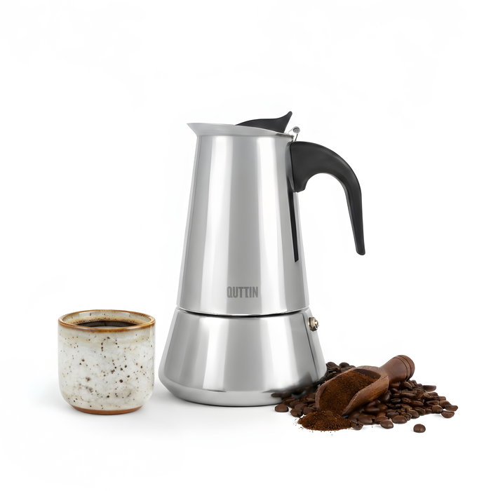 Quttin Cafetera de Inducción para 4 Servicios, 10.5 x 12.8 x 15.9 cm, Acero Inoxidable (6 Unidades)