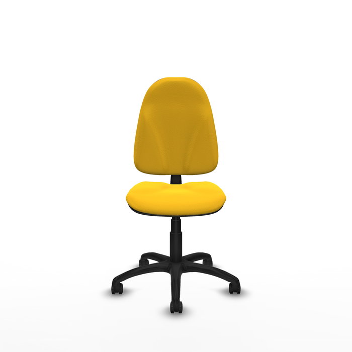 Silla de oficina Algarra con mecanismo Contacto permanente básico tapizada con Similpiel color Amarillo. Equipada con Base poliamida negra, Sin brazos y Ruedas autofrenantes
