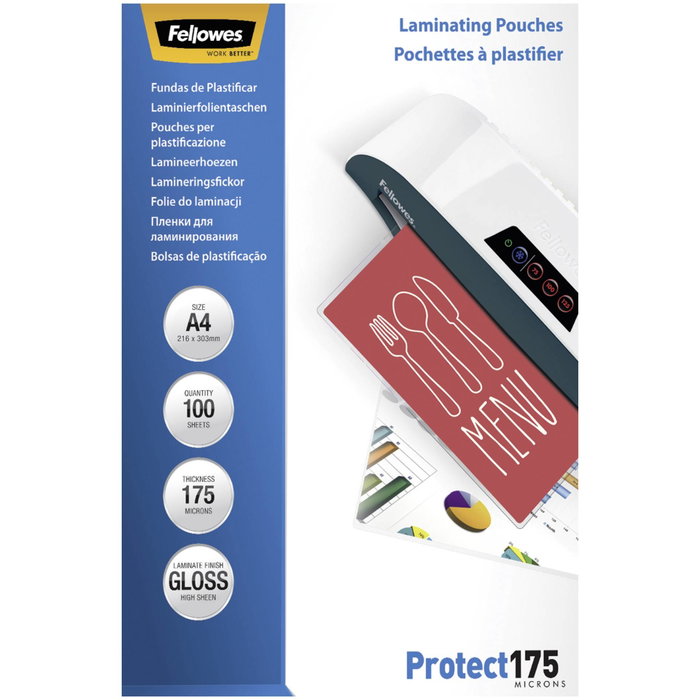 Fellowes Fundas de plastificar brillo A4 175 micras, pack 100 Fellowes Fundas de plastificar brillo A4 175 micras, pack 100