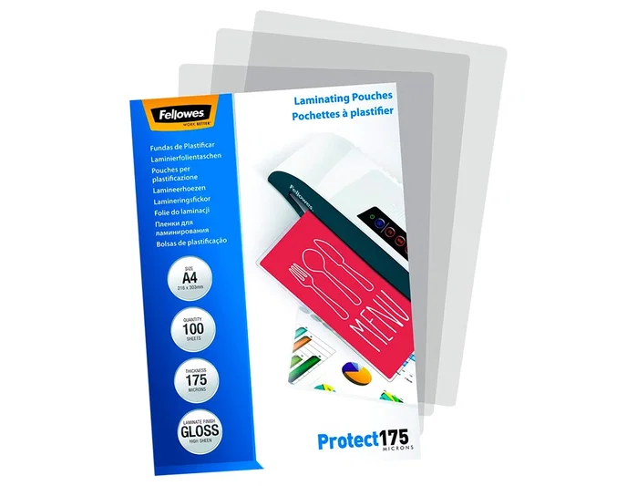 Fellowes Fundas de plastificar brillo A4 175 micras, pack 100 Fellowes Fundas de plastificar brillo A4 175 micras, pack 100