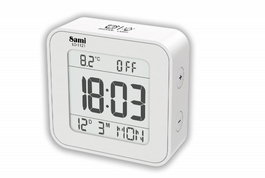 SAMI Despertador Digital LCD con Control de Volumen, Calendario, 7 Idiomas, Color Blanco