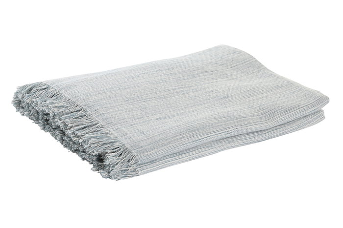DKD Home Decor Plaid Basicos 250 x 150 cm (2 Unidades) Azul Blanco Poliéster Algodón Reciclado Hecho a Mano con Flecos
