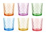 Vivalto - Vaso de Vidrio Diamante de 360 ml, Surtido de 6 Colores (Amarillo, Azul, Naranja, Morado, Rosa, Verde), Dimensiones 8.5x10x8.5 cm (Set de 24)