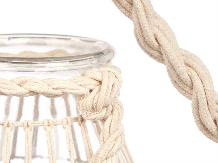 Portavela Vidrio Cuerda Blanca Medidas 17 cm x 27 cm x 17 cm Giftdecor (Set de 4)