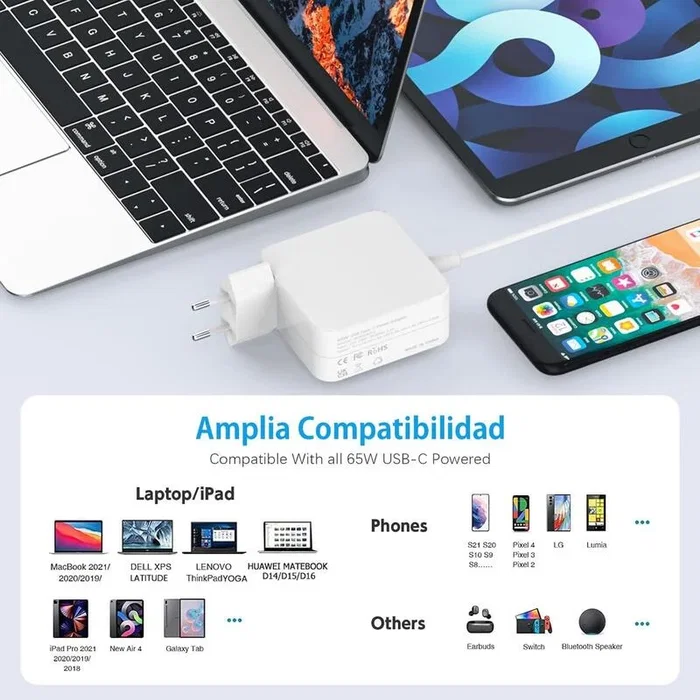 Generico Cargador USB Tipo-C 65W Blanco