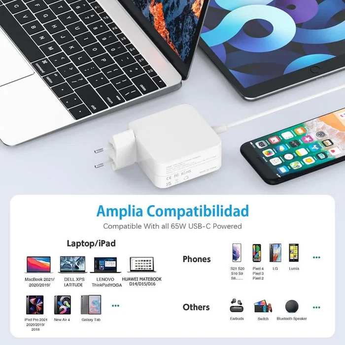 Generico Cargador USB Tipo-C 65W Blanco Generico Cargador USB Tipo-C 65W Blanco