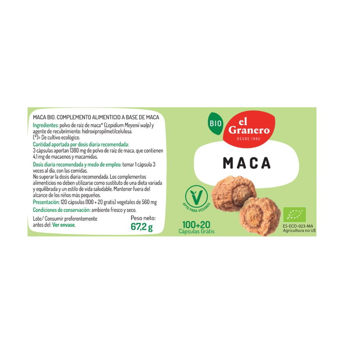 El Granero Integral Maca Bio 120 cápsulas vegetales