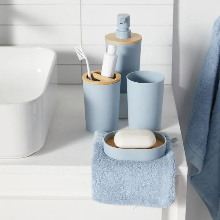 Today TOD3574641271442 Juego 6 Accesorios Baño Dispensador Jabón Vaso Portacepillos Jabonera Escobilla Papelera Azul