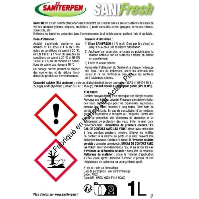Saniterpen SAN3519220048626 Sanifresh Limpiador Desinfectante 1L
