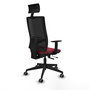 Silla de oficina Horna con mecanismo Sincro/Traslack tapizada con Tela color Granate y malla color Negro. Equipada con lumbar 1D, Brazos 1D, Cabecero Fijo y Ruedas 65 mm parqué